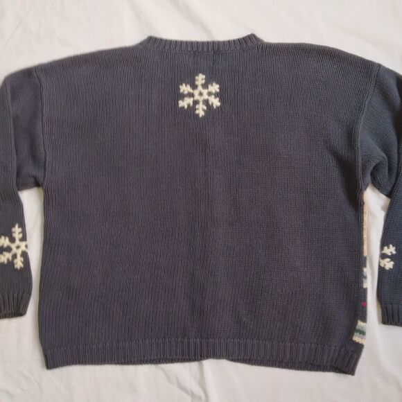 Vintage Nutcracker Christmas Holiday Party Cardigan Sweater Navy Snowmen Size L - Picture 12 of 15